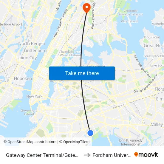 Gateway Center Terminal/Gateway Dr to Fordham University map