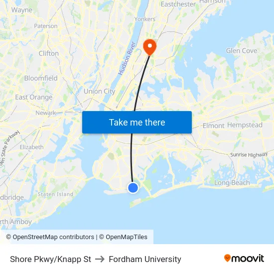 Shore Pkwy/Knapp St to Fordham University map