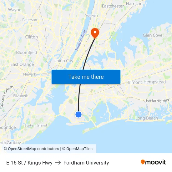 E 16 St / Kings Hwy to Fordham University map