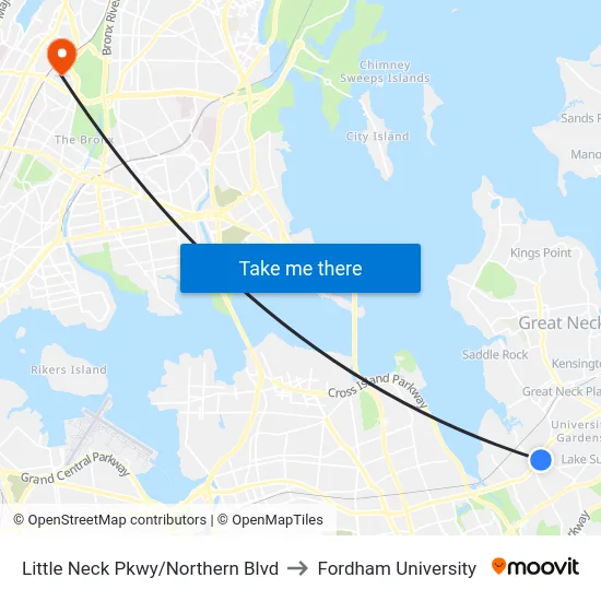 Little Neck Pkwy/Northern Blvd to Fordham University map