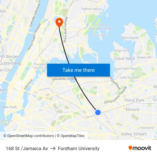 168 St /Jamaica Av to Fordham University map