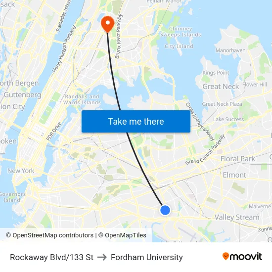 Rockaway Blvd/133 St to Fordham University map
