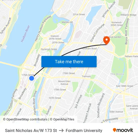 Saint Nicholas Av/W 173 St to Fordham University map