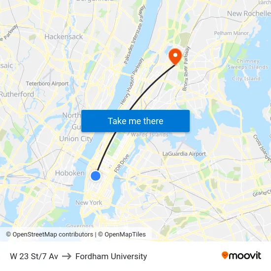 W 23 St/7 Av to Fordham University map