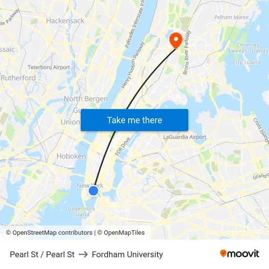 Pearl St / Pearl St to Fordham University map