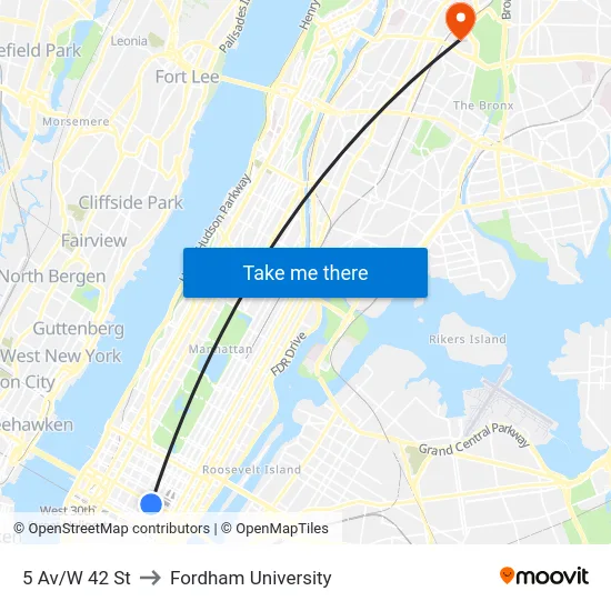 5 Av/W 42 St to Fordham University map