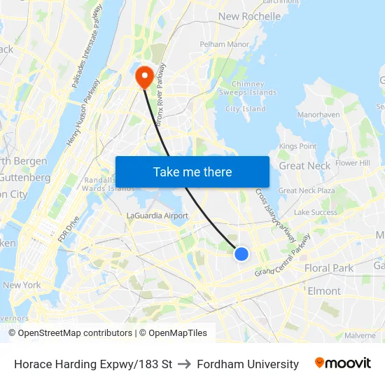 Horace Harding Expwy/183 St to Fordham University map