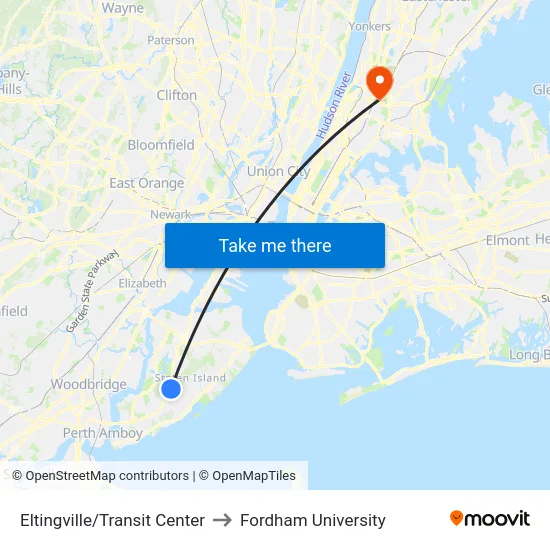 Eltingville/Transit Center to Fordham University map