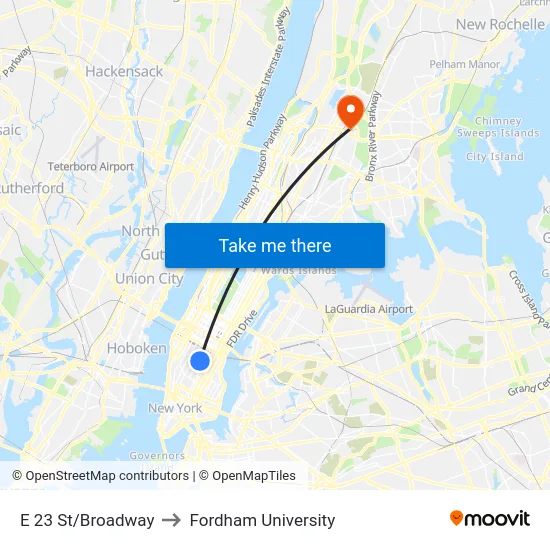E 23 St/Broadway to Fordham University map