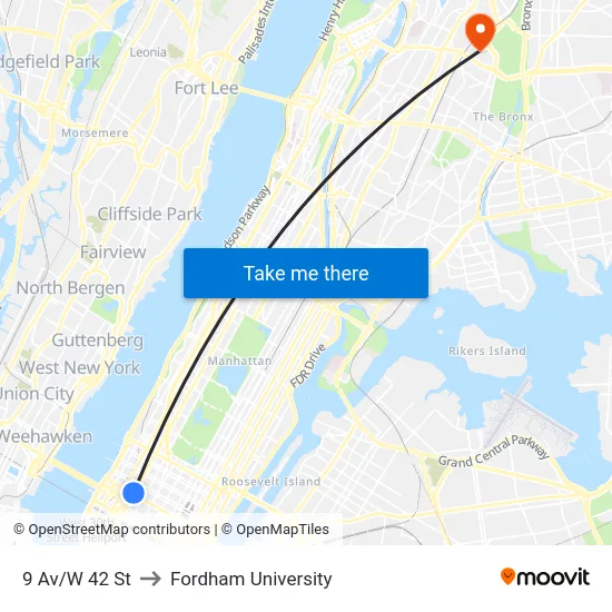 9 Av/W 42 St to Fordham University map