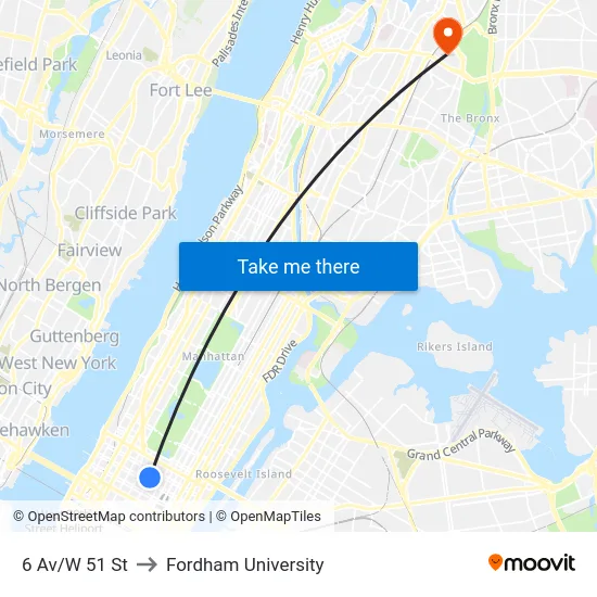 6 Av/W 51 St to Fordham University map