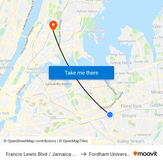 Francis Lewis Blvd / Jamaica Ave to Fordham University map