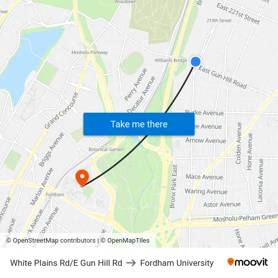 White Plains Rd/E Gun Hill Rd to Fordham University map