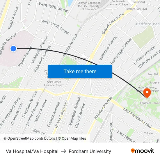 Va Hospital/Va Hospital to Fordham University map