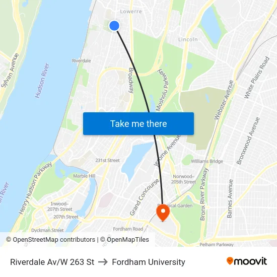 Riverdale Av/W 263 St to Fordham University map
