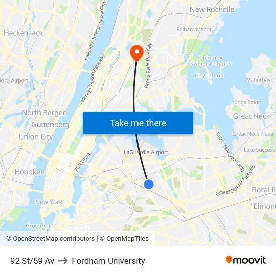 92 St/59 Av to Fordham University map