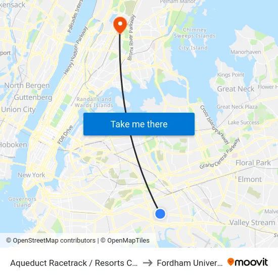 Aqueduct Racetrack / Resorts Casino to Fordham University map