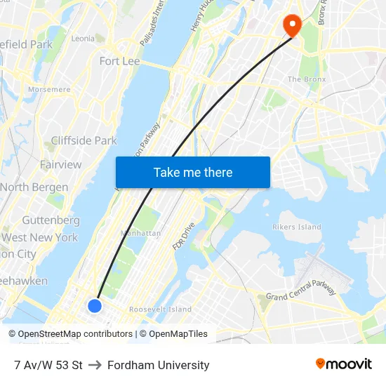 7 Av/W 53 St to Fordham University map
