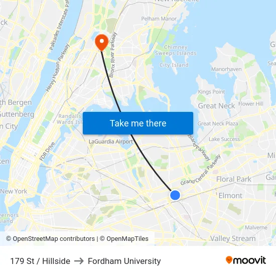 179 St / Hillside to Fordham University map