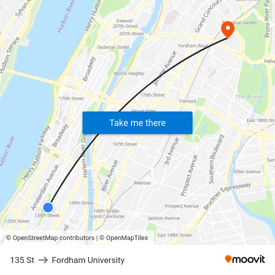 135 St to Fordham University map