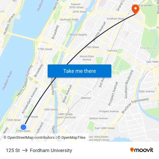 125 St to Fordham University map