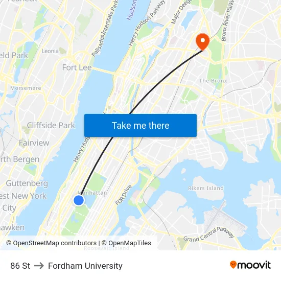 86 St to Fordham University map
