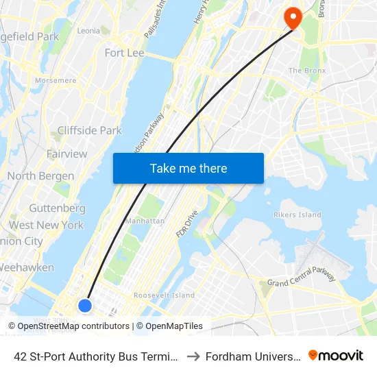 42 St-Port Authority Bus Terminal to Fordham University map