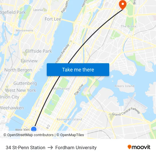 34 St-Penn Station to Fordham University map