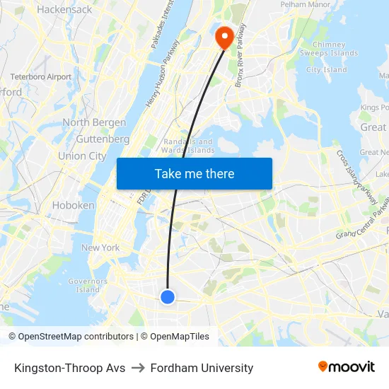 Kingston-Throop Avs to Fordham University map