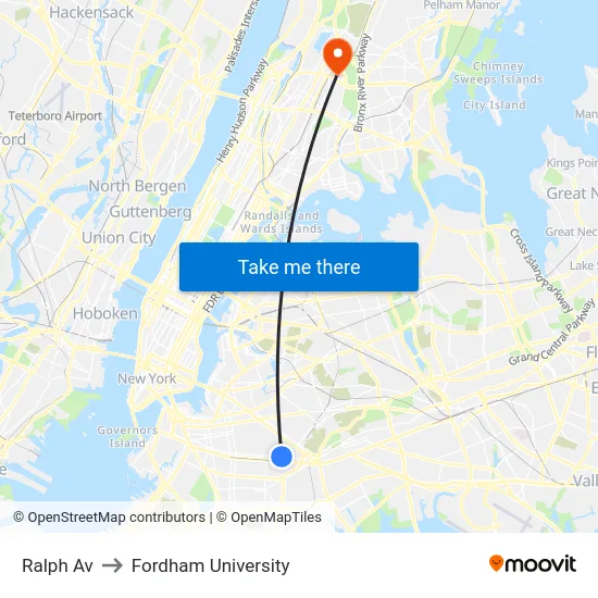 Ralph Av to Fordham University map