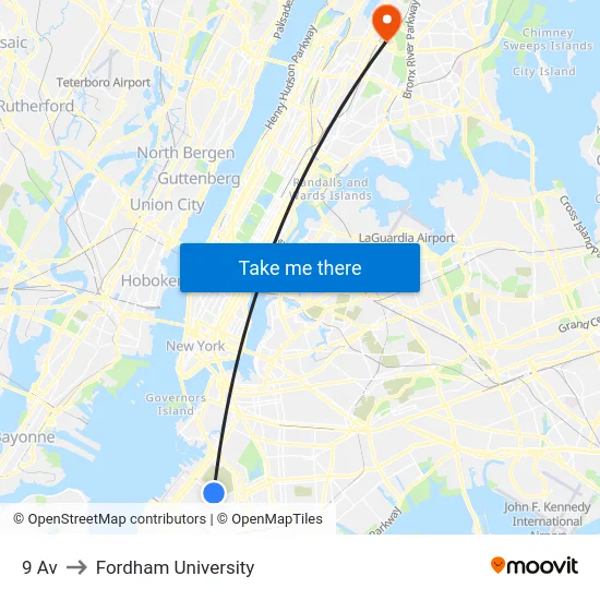 9 Av to Fordham University map