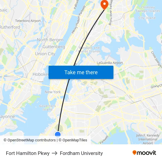 Fort Hamilton Pkwy to Fordham University map
