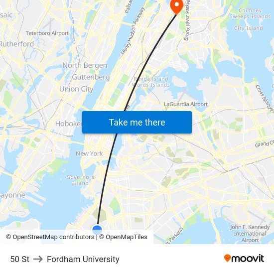 50 St to Fordham University map
