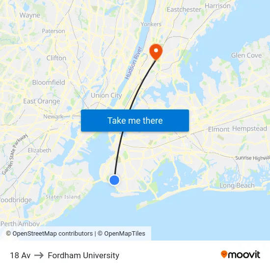 18 Av to Fordham University map