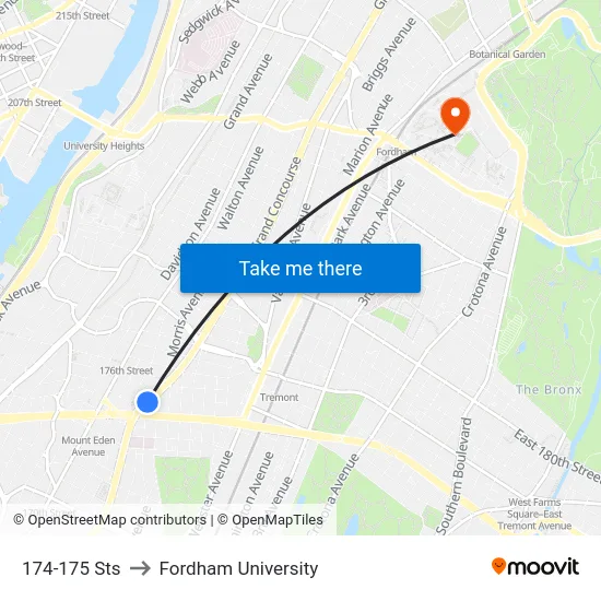 174-175 Sts to Fordham University map