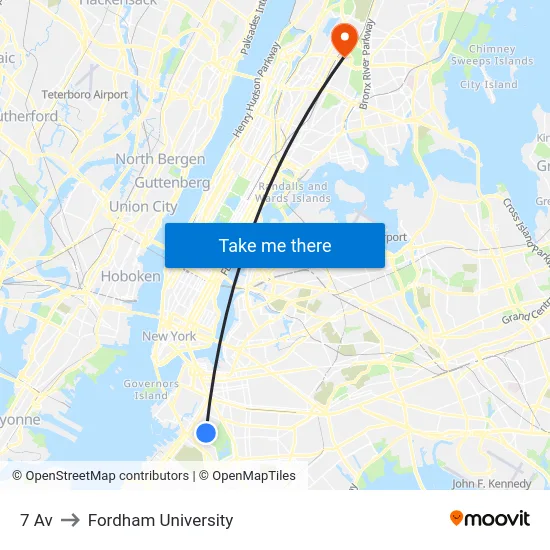 7 Av to Fordham University map