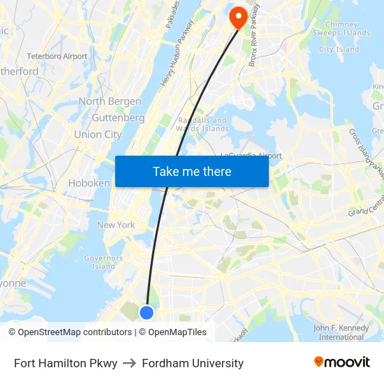 Fort Hamilton Pkwy to Fordham University map