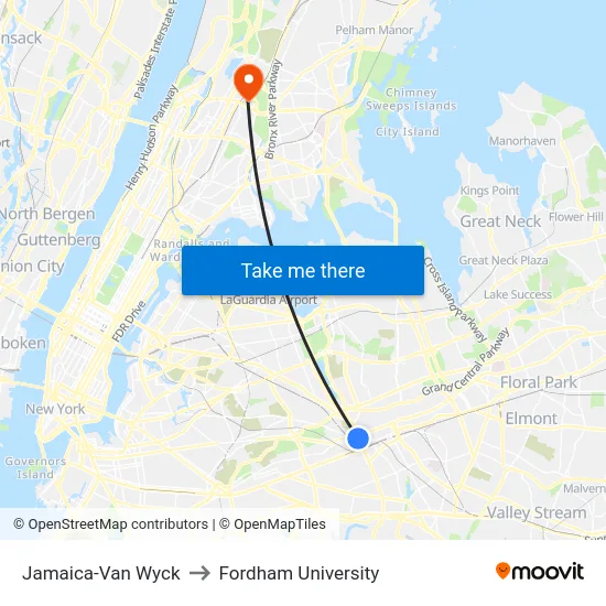 Jamaica-Van Wyck to Fordham University map