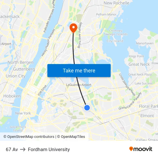 67 Av to Fordham University map