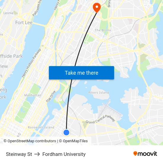 Steinway St to Fordham University map