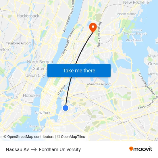 Nassau Av to Fordham University map