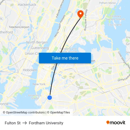 Fulton St to Fordham University map