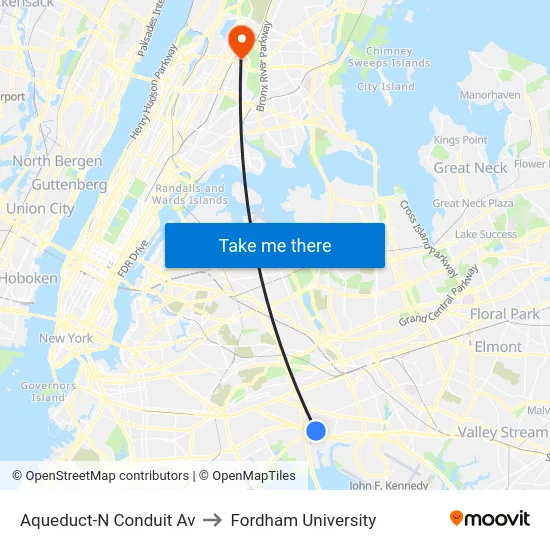 Aqueduct-N Conduit Av to Fordham University map