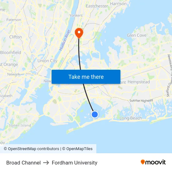 Broad Channel to Fordham University map