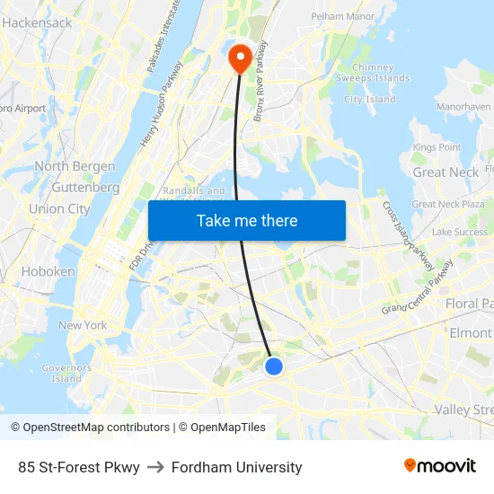 85 St-Forest Pkwy to Fordham University map
