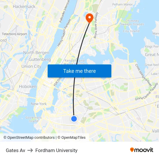 Gates Av to Fordham University map