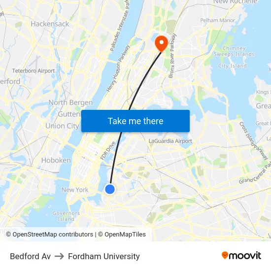 Bedford Av to Fordham University map