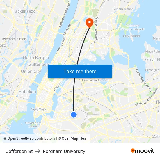 Jefferson St to Fordham University map