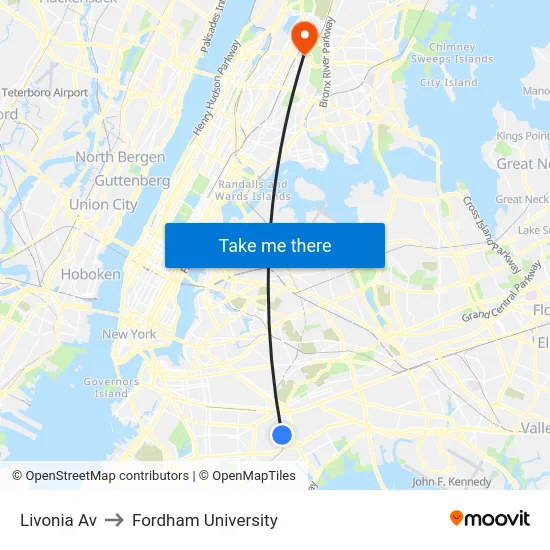 Livonia Av to Fordham University map