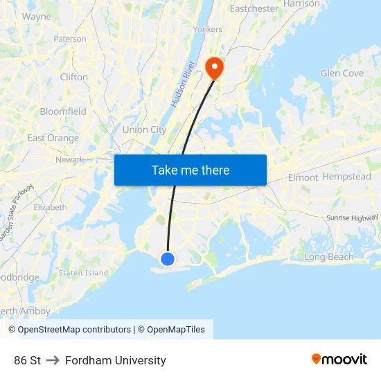 86 St to Fordham University map